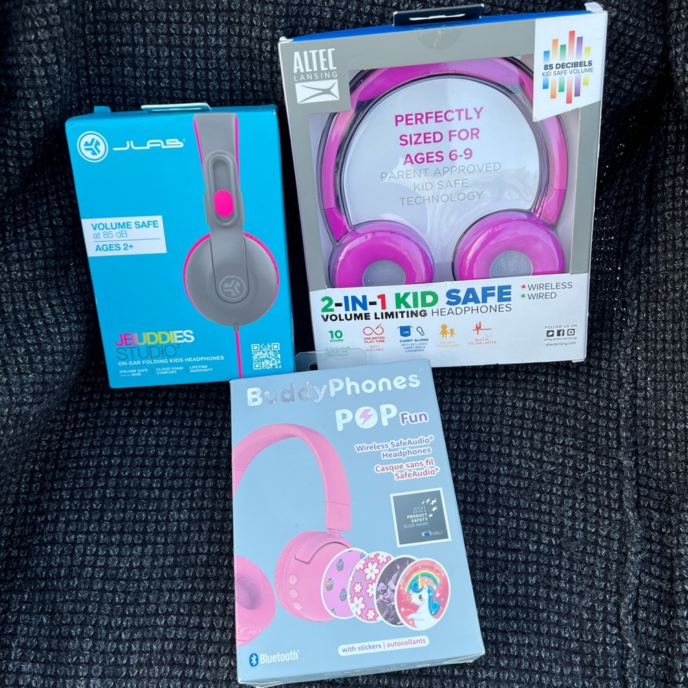 Buddy phones, Jlab and Altec Pink Kids Headphones Bundle